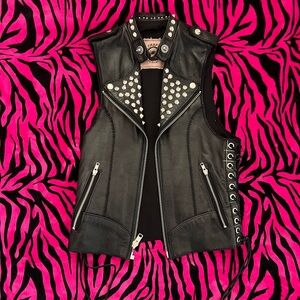 Studded custom Black Leather rocked gothic punk grunge Vest